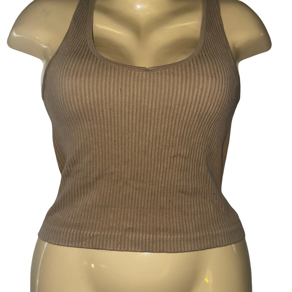Shaping Ribbed Scoop Neck Tank Top - Taupe